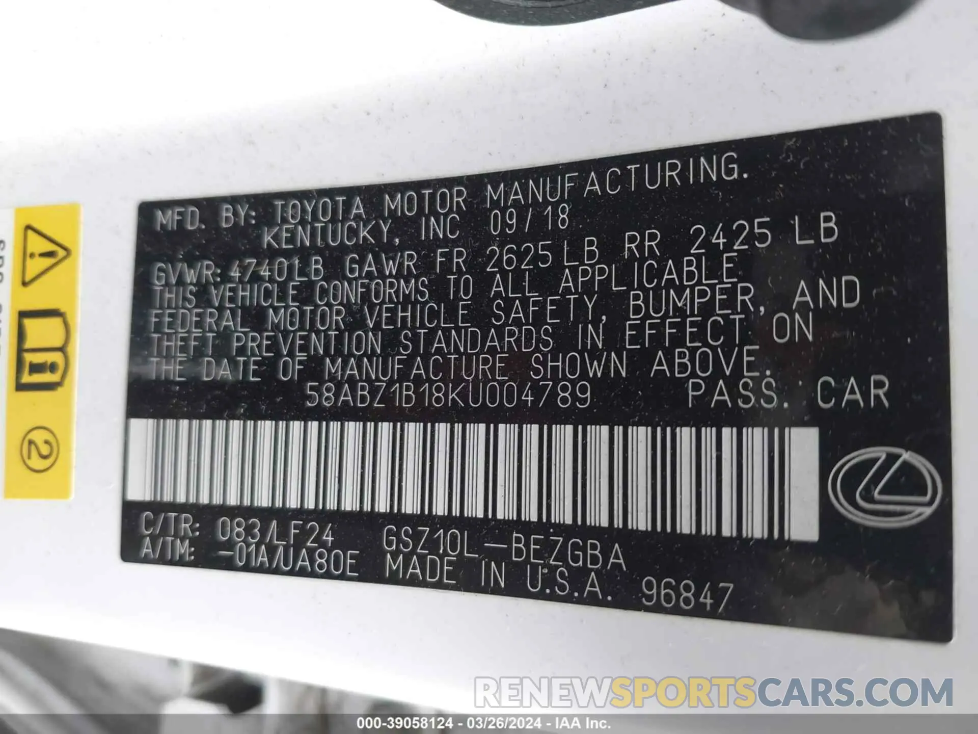 9 fotografías del automóvil dañado 58ABZ1B18KU004789 LEXUS ES 350 2019