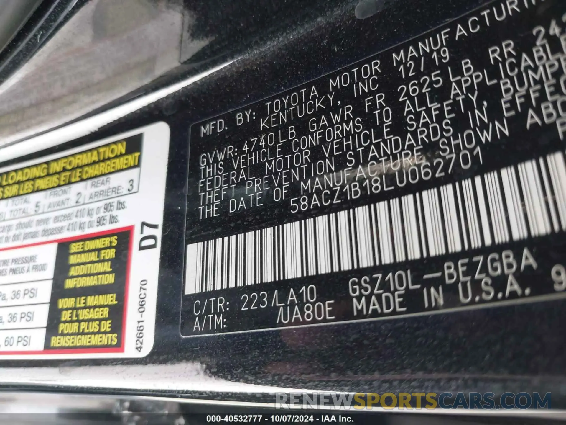 9 fotografías del automóvil dañado 58ACZ1B18LU062701 LEXUS ES 350 2020