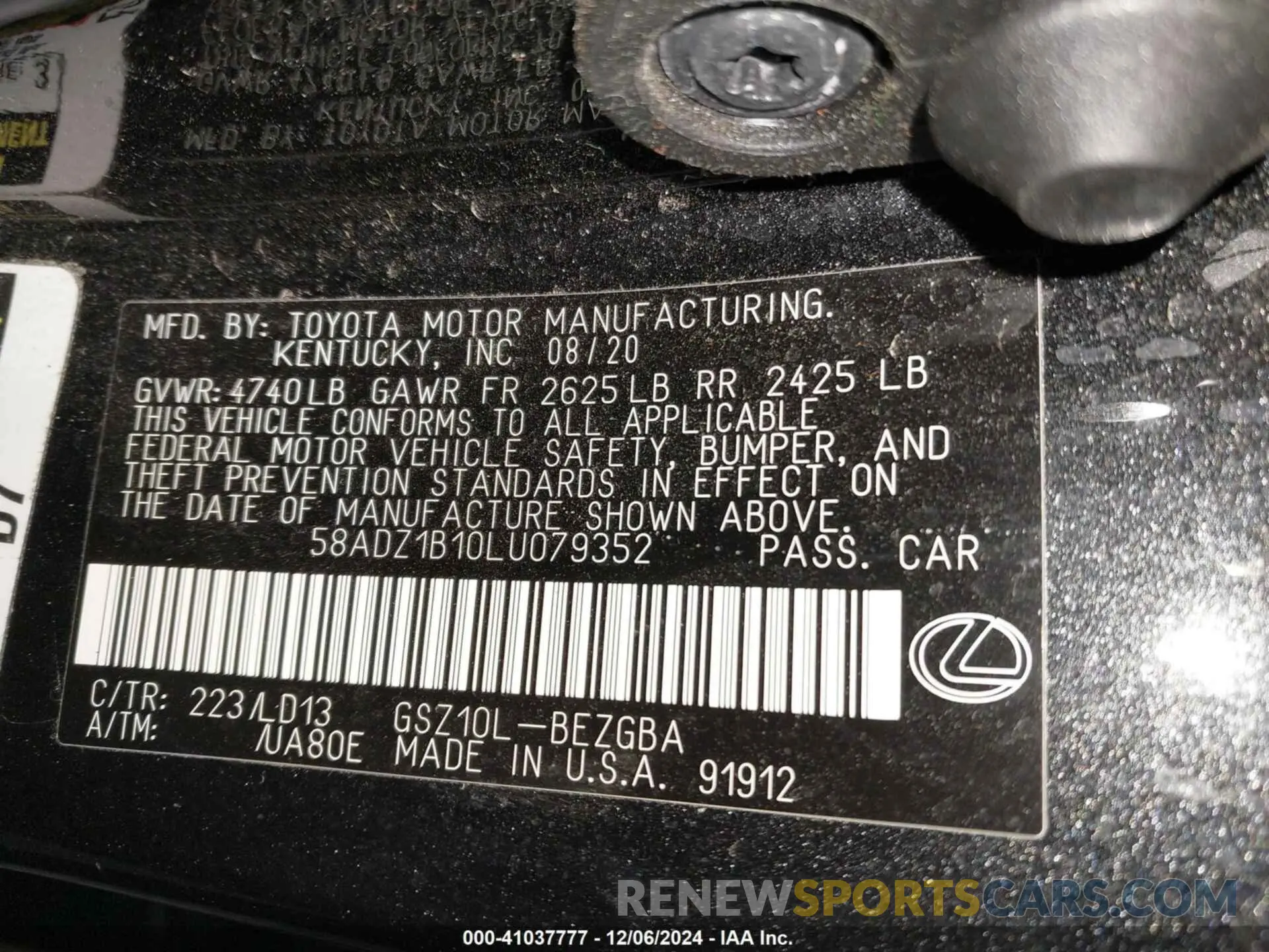 9 fotografías del automóvil dañado 58ADZ1B10LU079352 LEXUS ES 350 2020