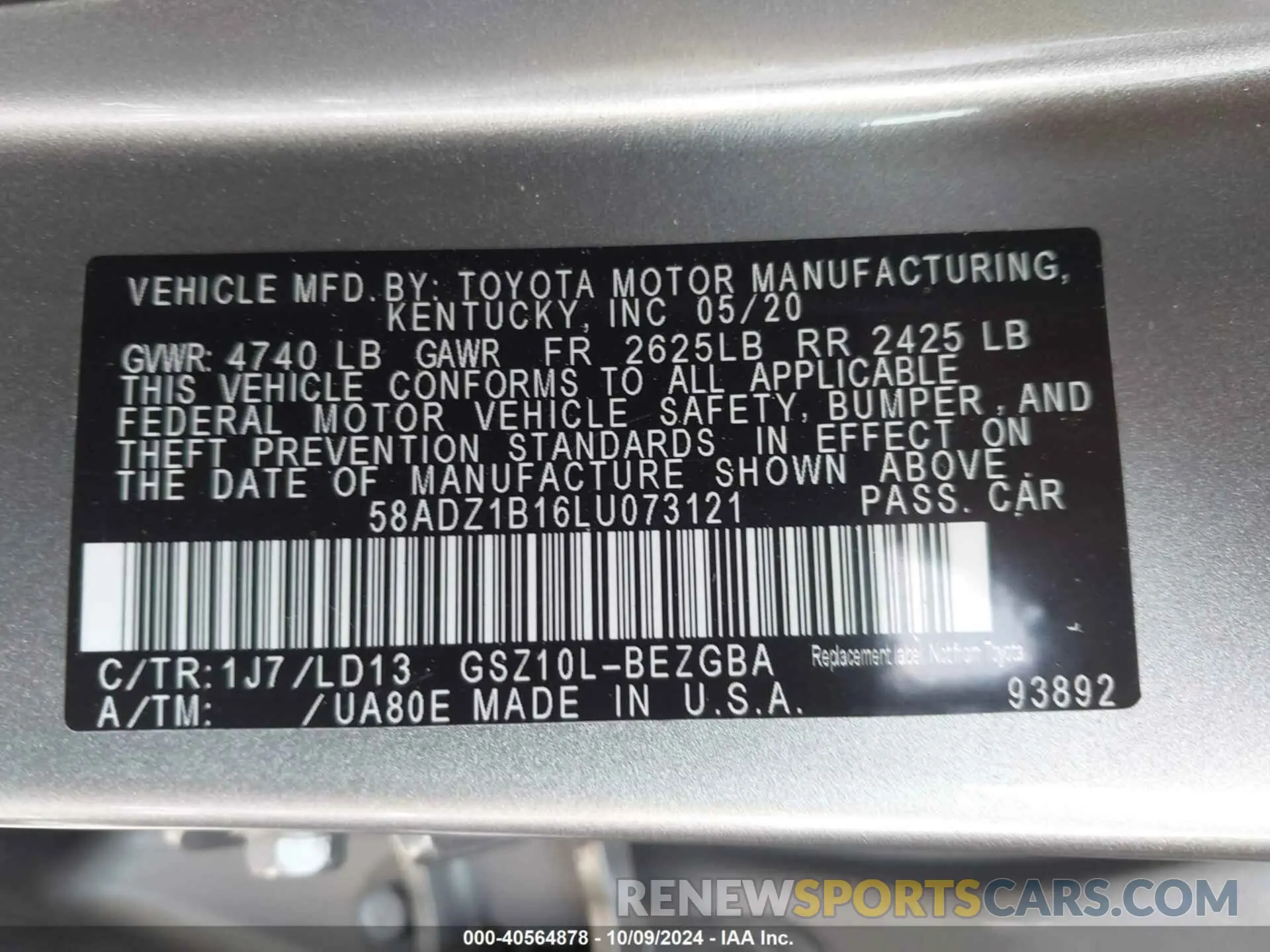9 fotografías del automóvil dañado 58ADZ1B16LU073121 LEXUS ES 350 2020