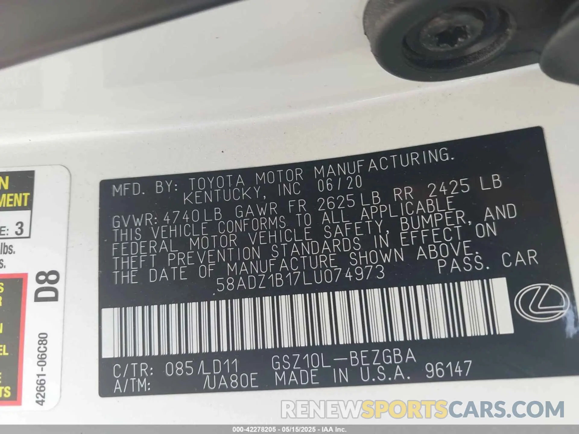 9 fotografías del automóvil dañado 58ADZ1B17LU074973 LEXUS ES 350 2020