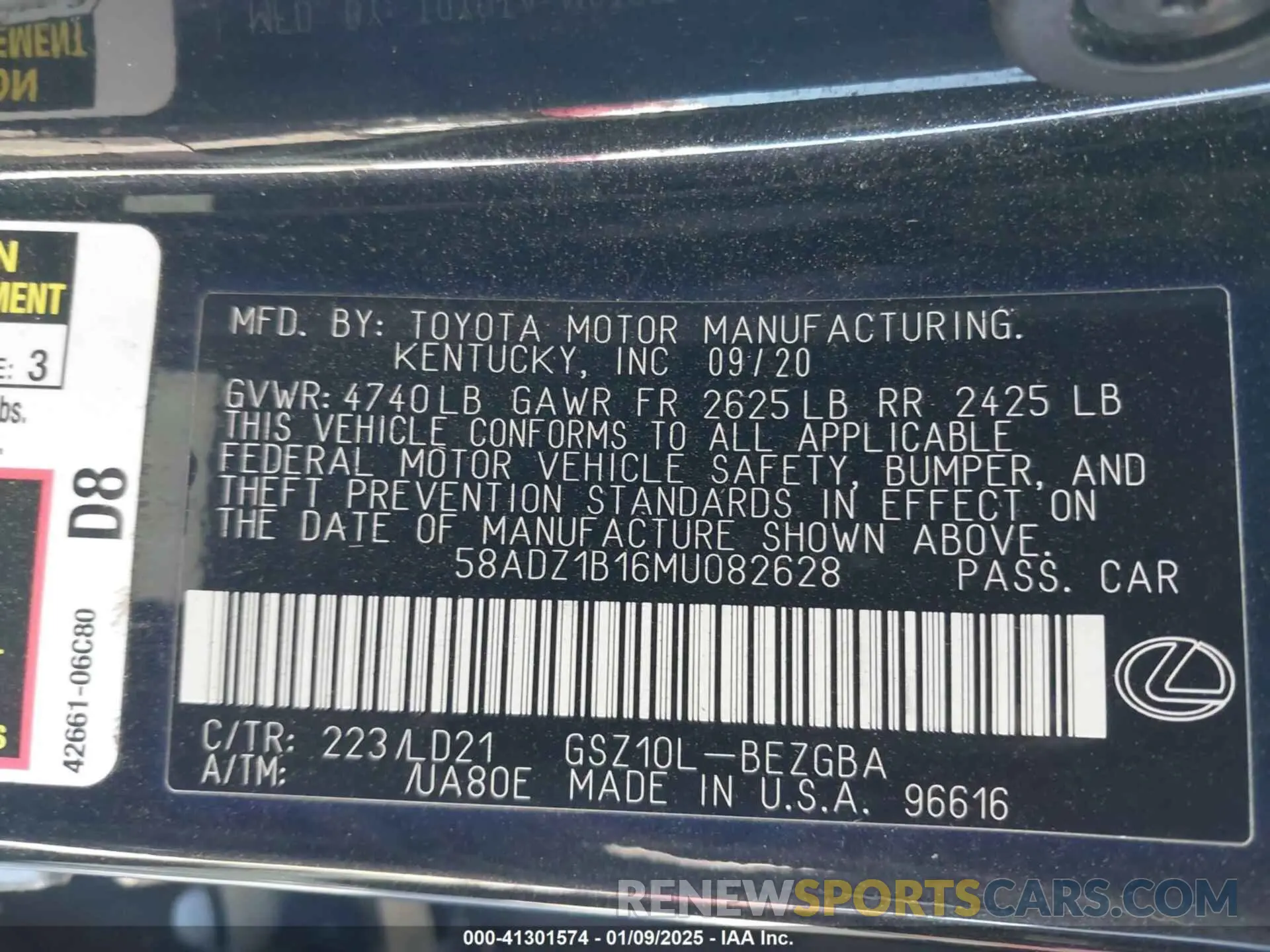 9 fotografías del automóvil dañado 58ADZ1B16MU082628 LEXUS ES 350 2021