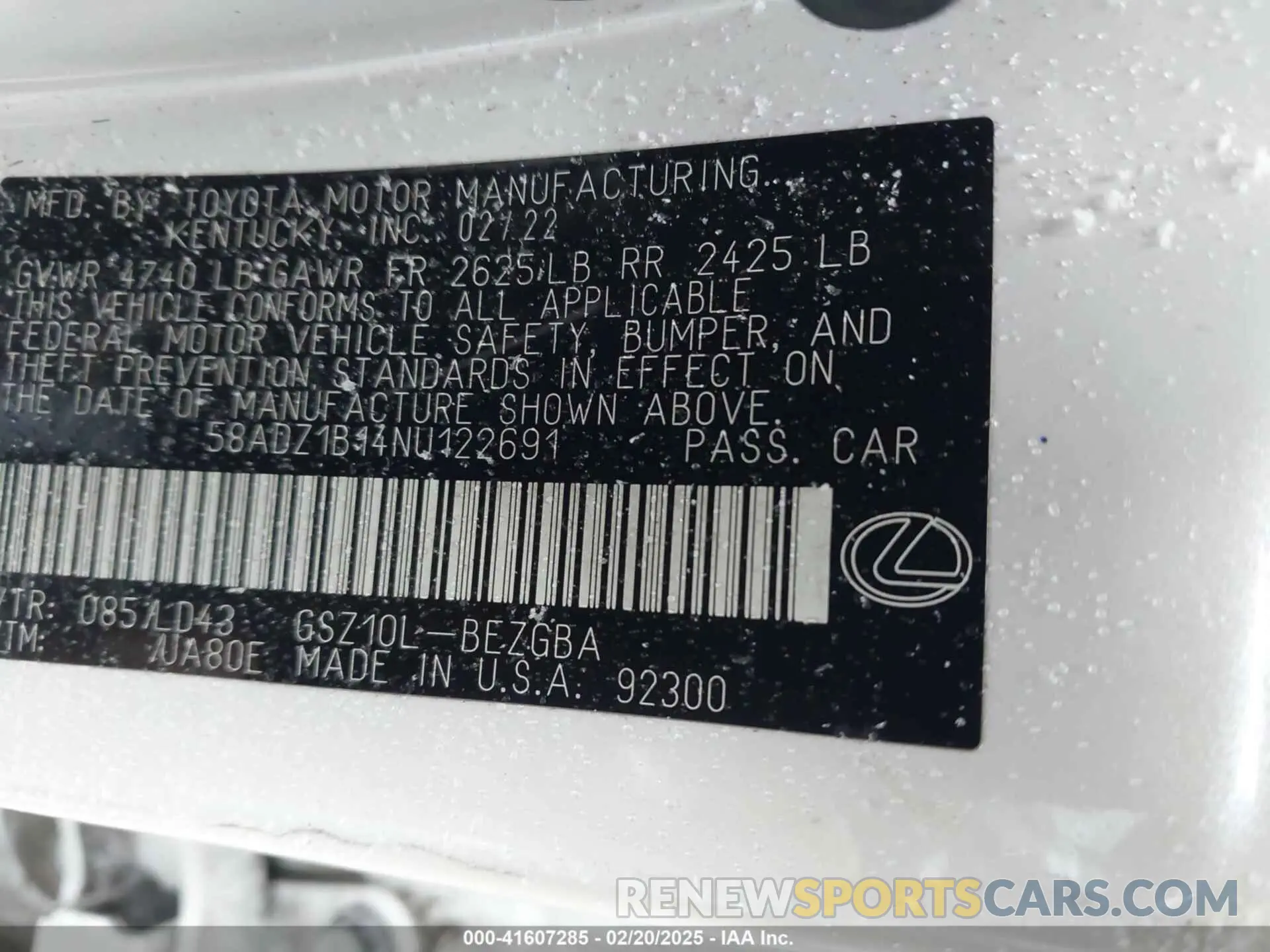 9 fotografías del automóvil dañado 58ADZ1B14NU122691 LEXUS ES 350 2022