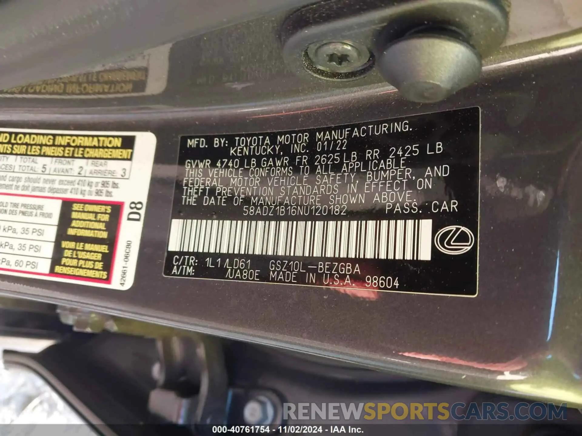 9 fotografías del automóvil dañado 58ADZ1B16NU120182 LEXUS ES 350 2022