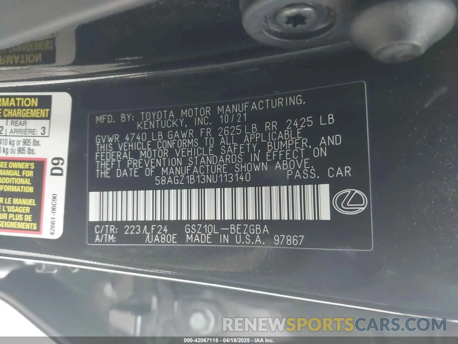 9 fotografías del automóvil dañado 58AGZ1B13NU113140 LEXUS ES 350 2022