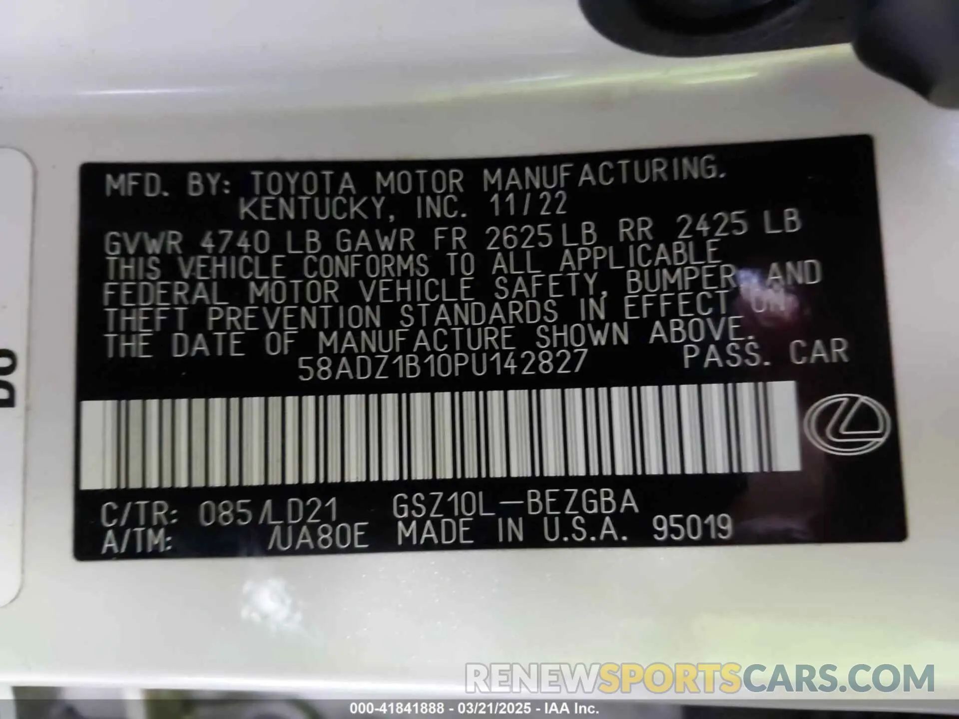 9 fotografías del automóvil dañado 58ADZ1B10PU142827 LEXUS ES 350 2023