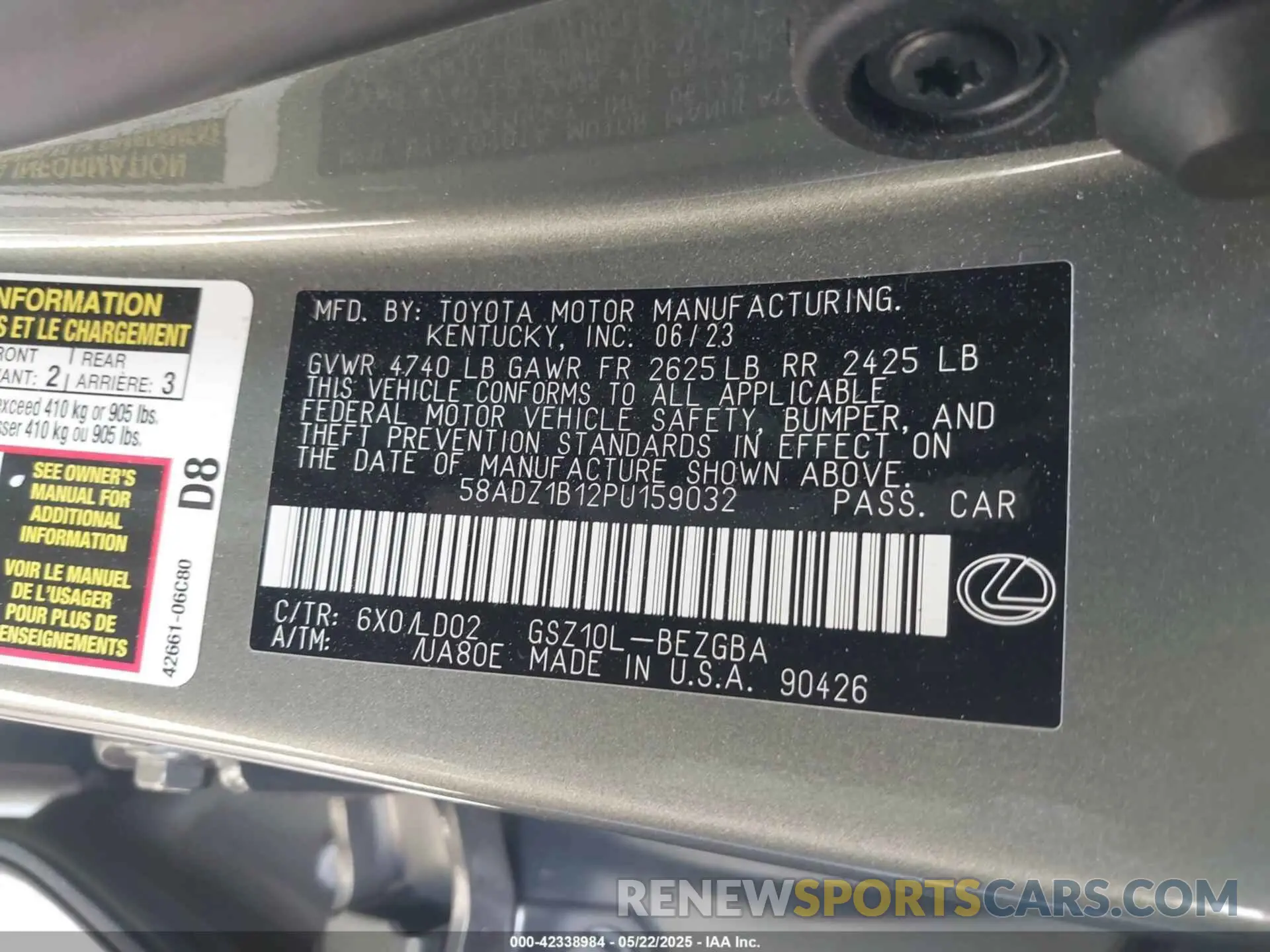 9 fotografías del automóvil dañado 58ADZ1B12PU159032 LEXUS ES 350 2023
