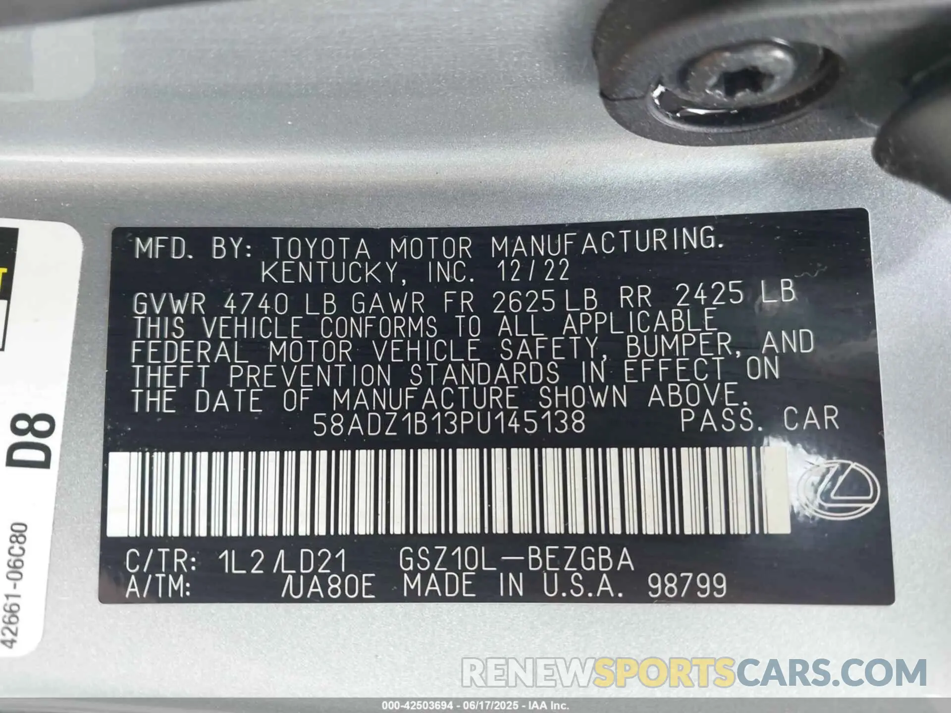 9 fotografías del automóvil dañado 58ADZ1B13PU145138 LEXUS ES 350 2023