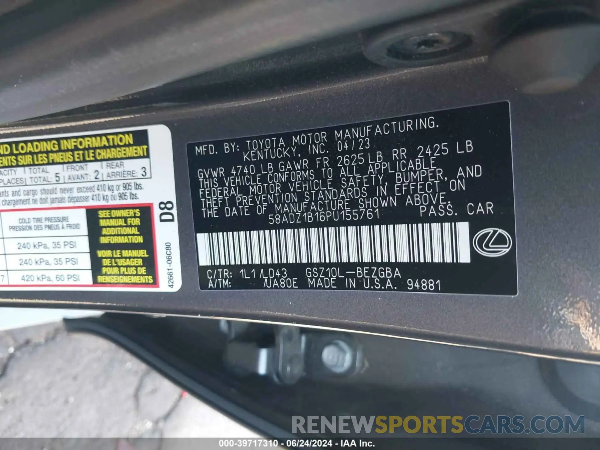 9 fotografías del automóvil dañado 58ADZ1B16PU155761 LEXUS ES 350 2023
