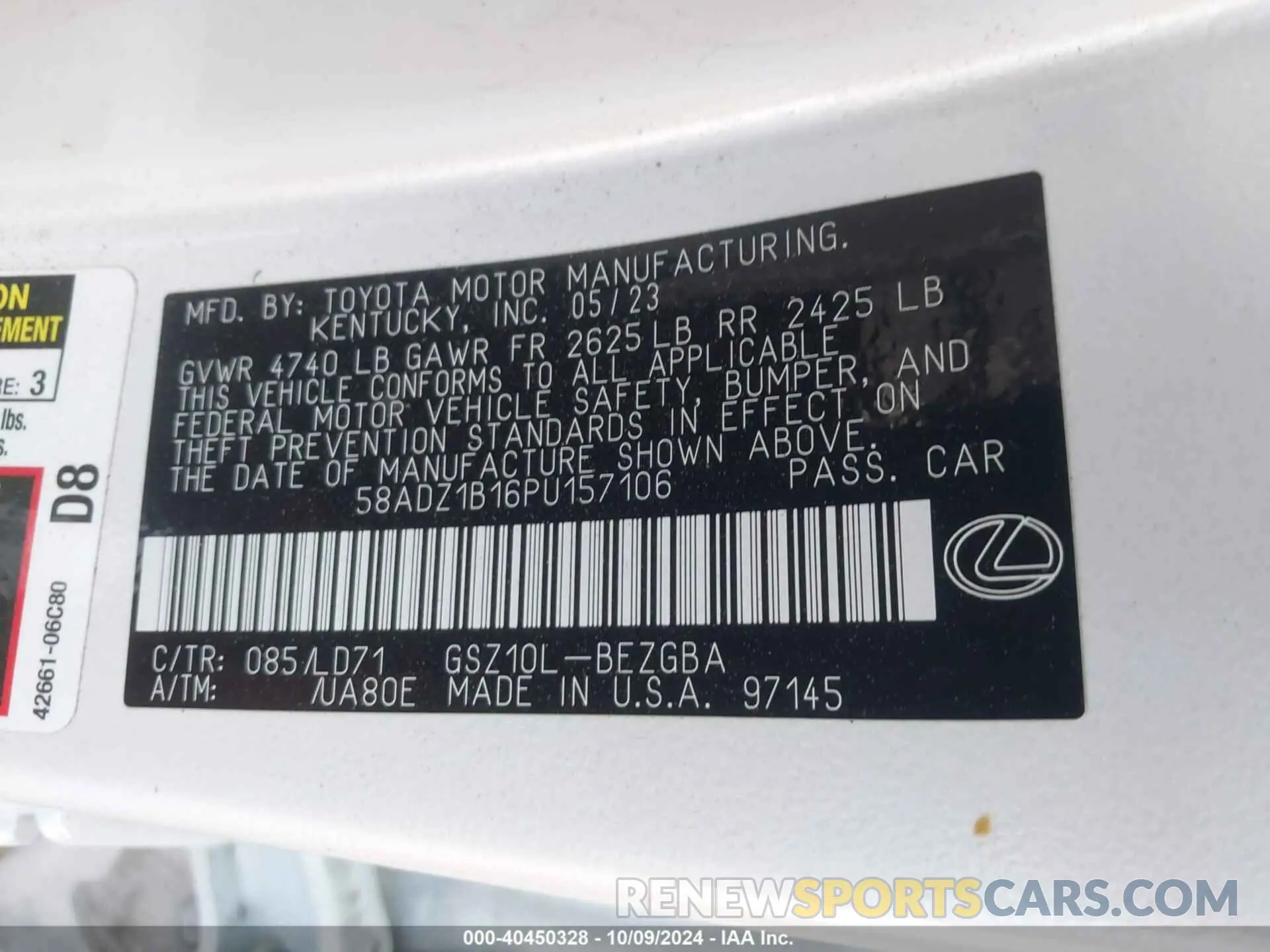 9 fotografías del automóvil dañado 58ADZ1B16PU157106 LEXUS ES 350 2023