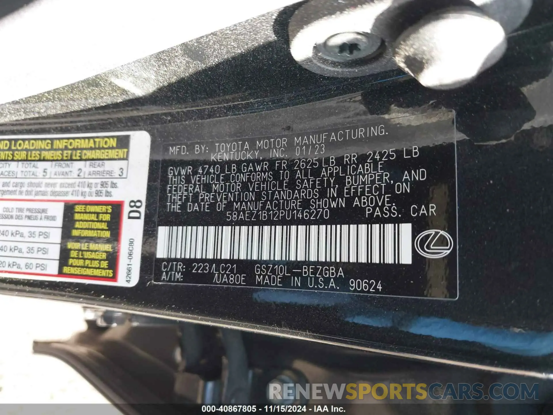 9 fotografías del automóvil dañado 58AEZ1B12PU146270 LEXUS ES 350 2023