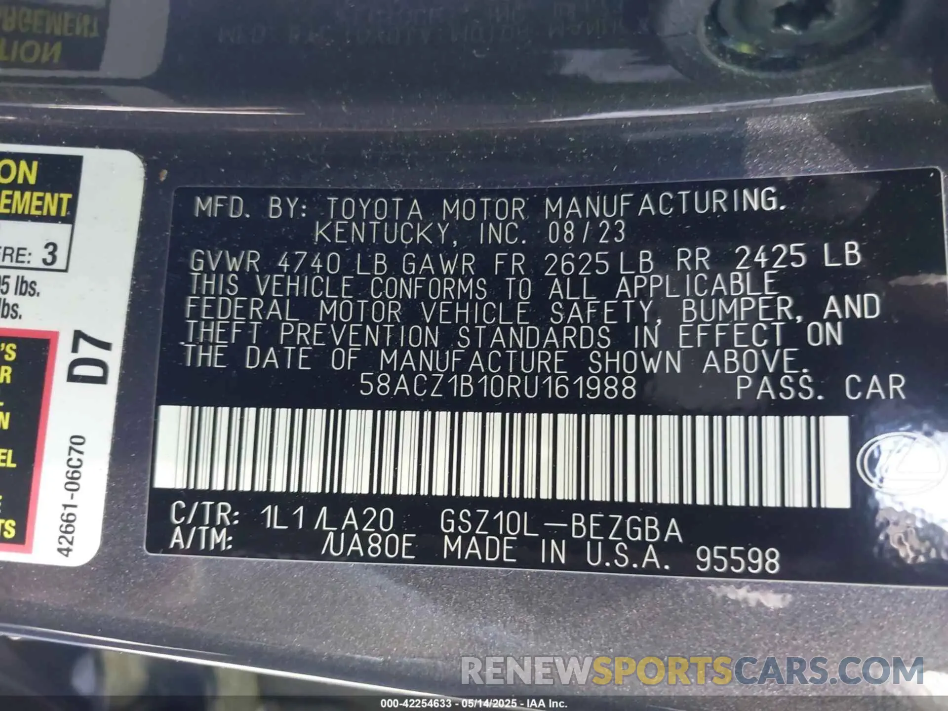 9 fotografías del automóvil dañado 58ACZ1B10RU161988 LEXUS ES 350 2024