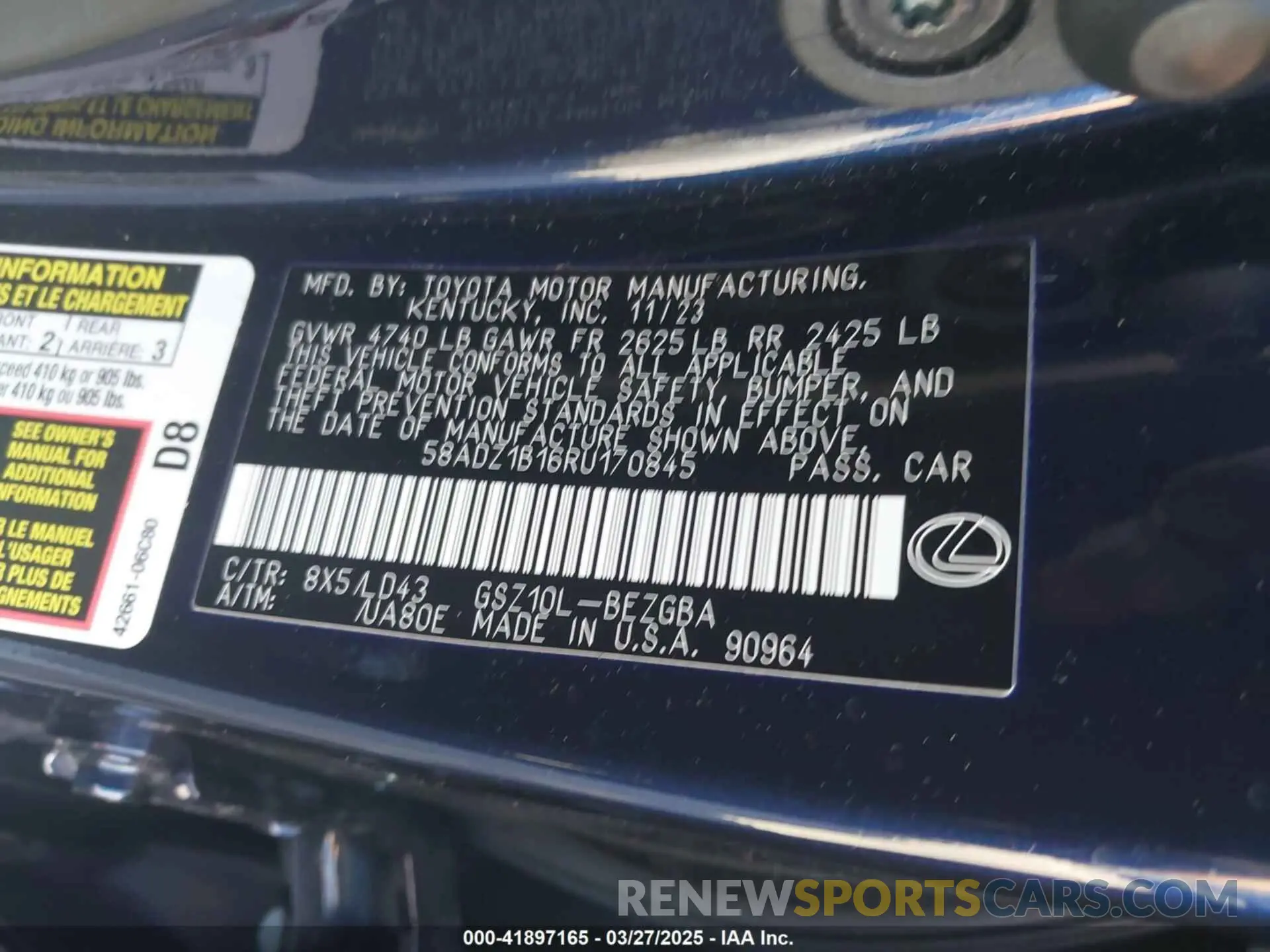 9 fotografías del automóvil dañado 58ADZ1B16RU170845 LEXUS ES 350 2024