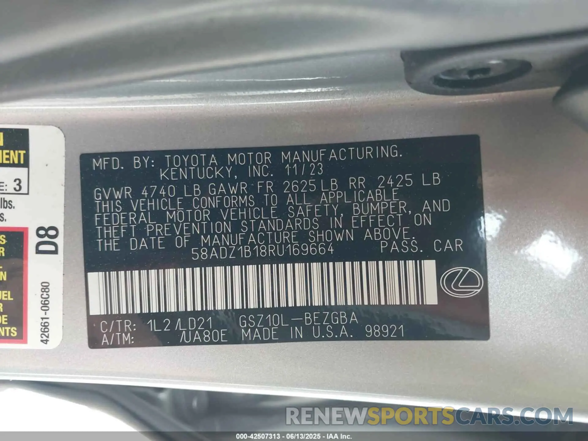 9 fotografías del automóvil dañado 58ADZ1B18RU169664 LEXUS ES 350 2024