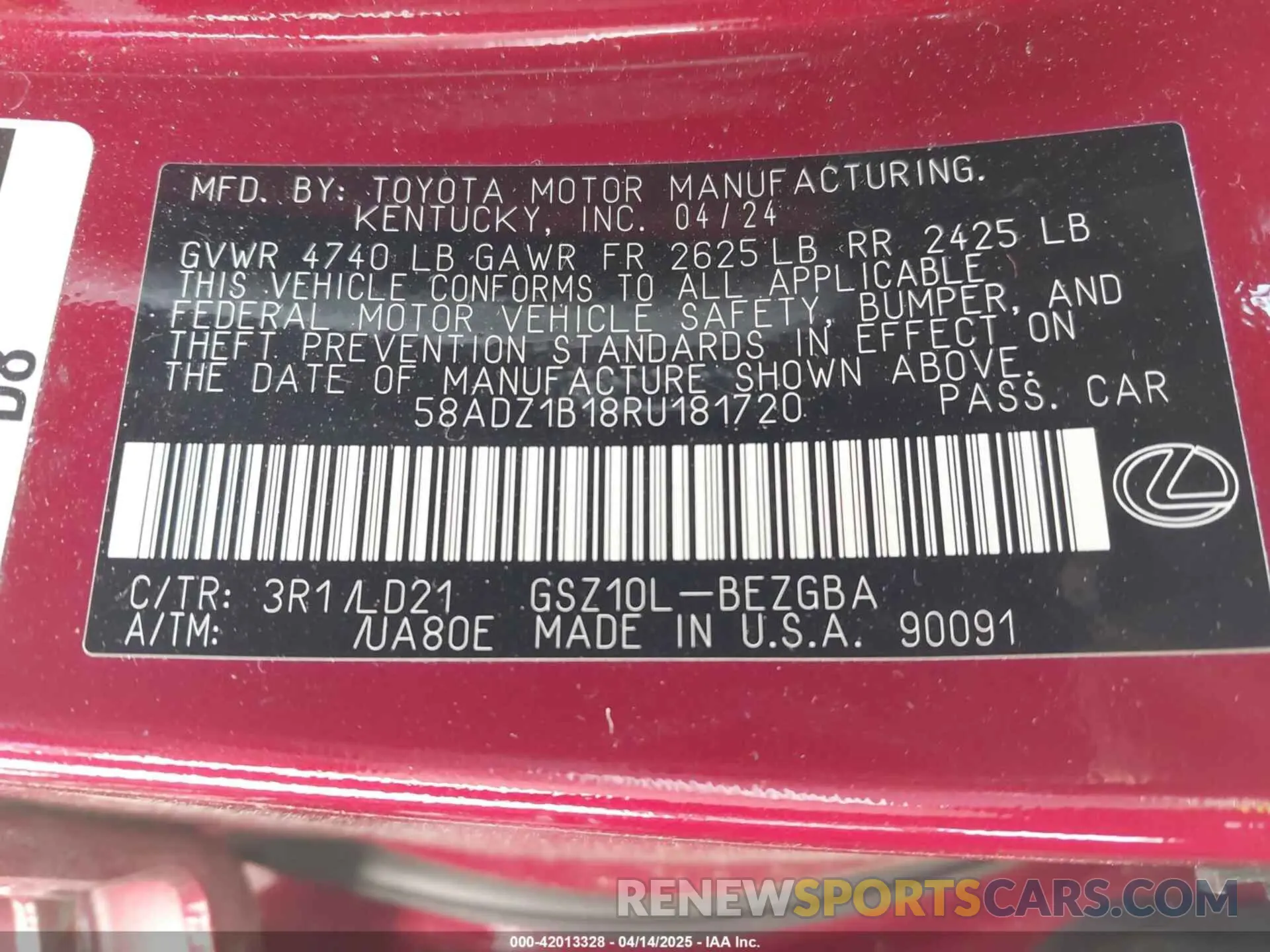 9 fotografías del automóvil dañado 58ADZ1B18RU181720 LEXUS ES 350 2024