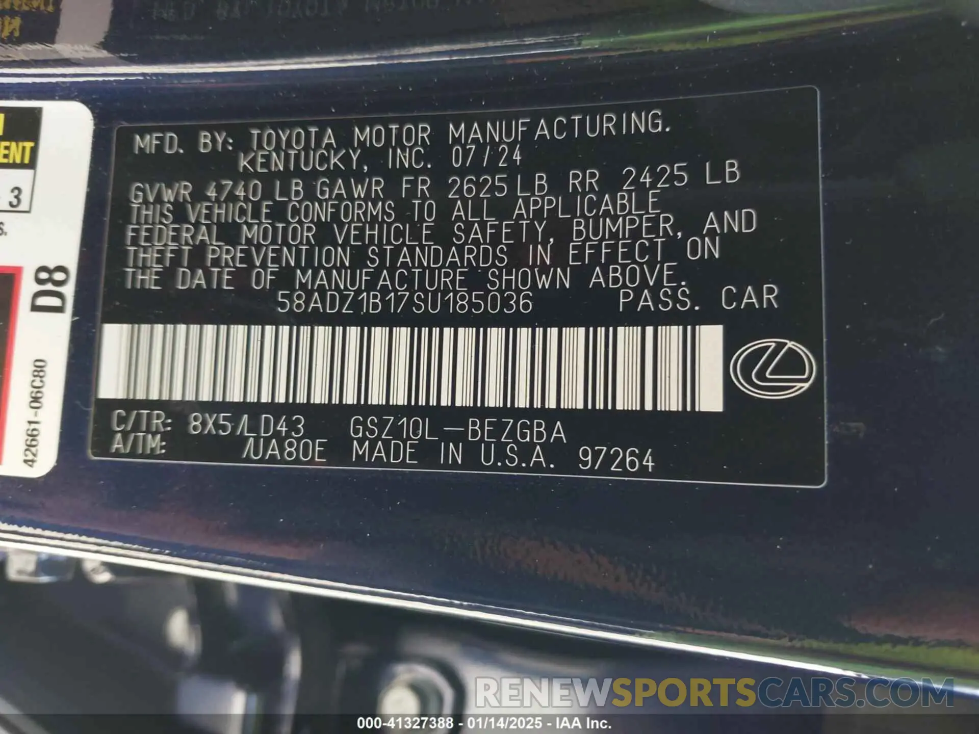 9 fotografías del automóvil dañado 58ADZ1B17SU185036 LEXUS ES 350 2025