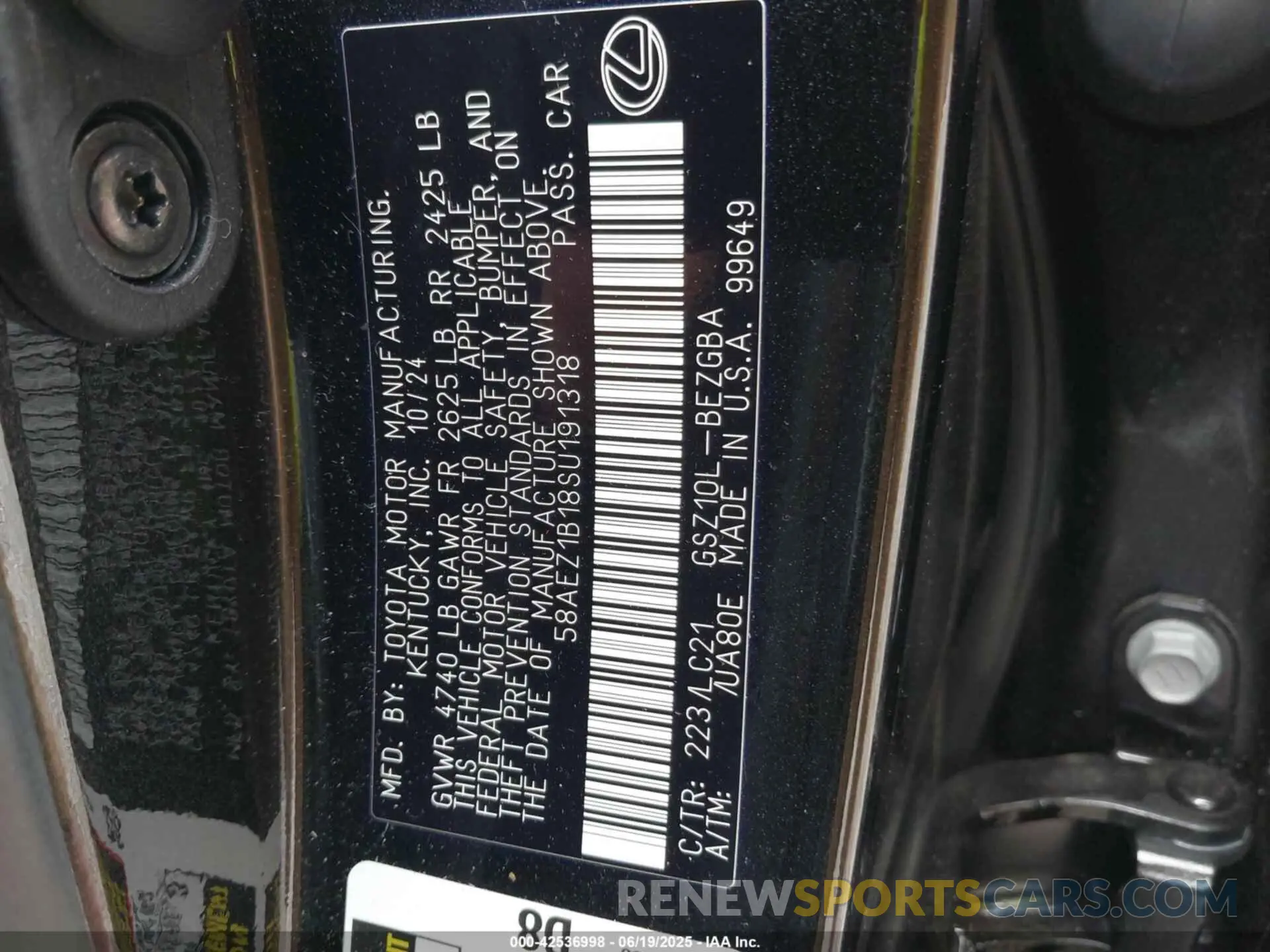 9 fotografías del automóvil dañado 58AEZ1B18SU191318 LEXUS ES 350 2025