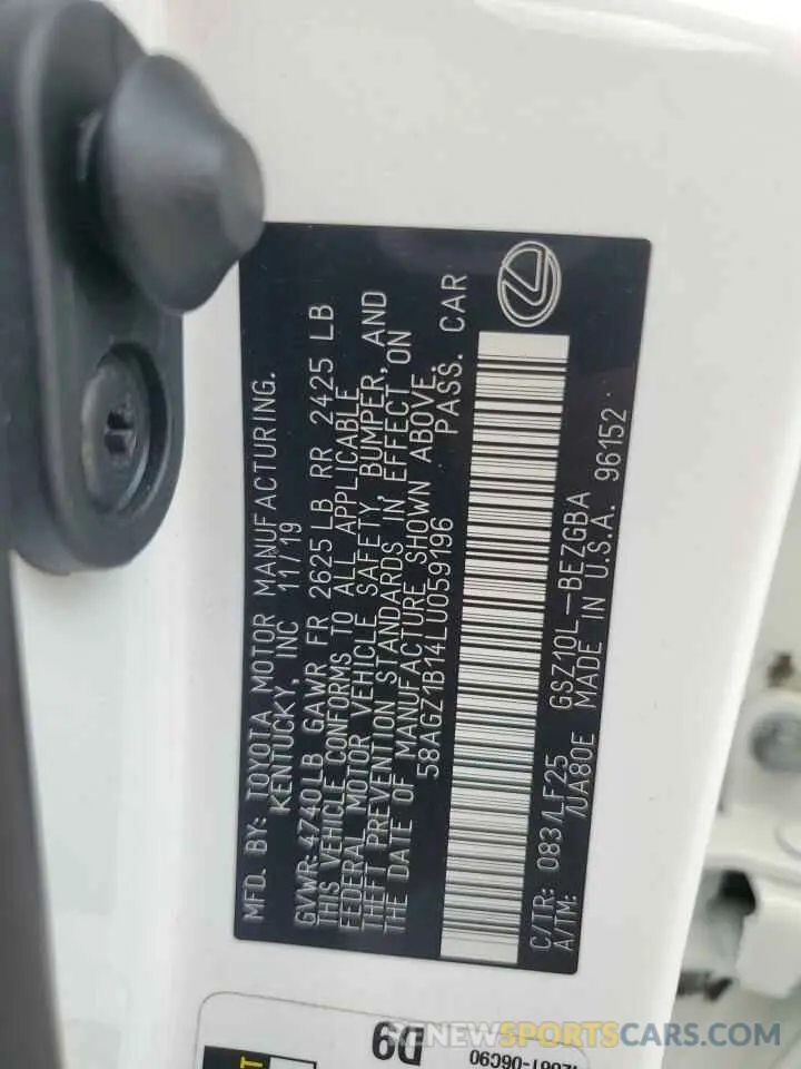 13 fotografías del automóvil dañado 58AGZ1B14LU059196 LEXUS ES 350 F S 2020