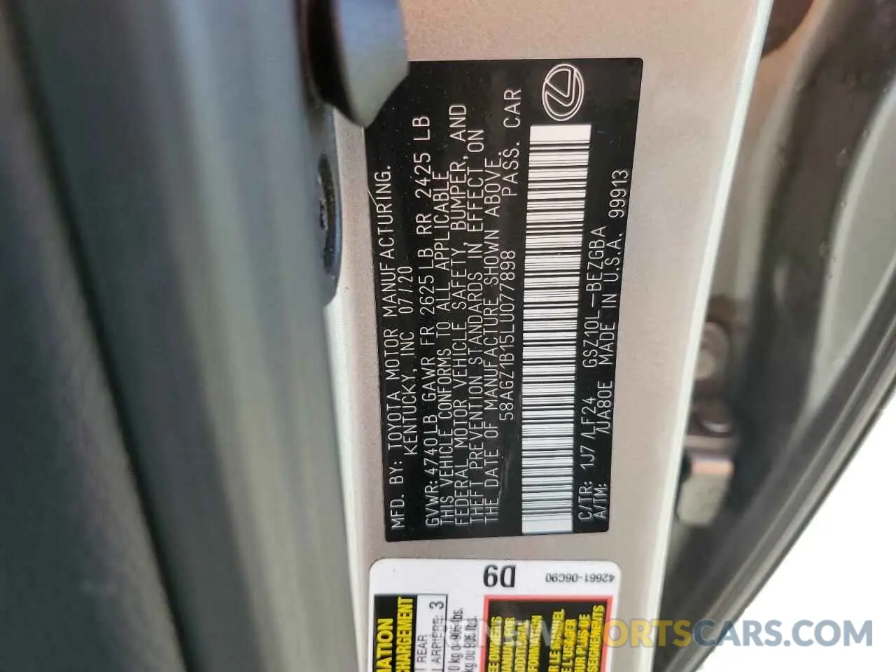 12 fotografías del automóvil dañado 58AGZ1B15LU077898 LEXUS ES 350 F S 2020