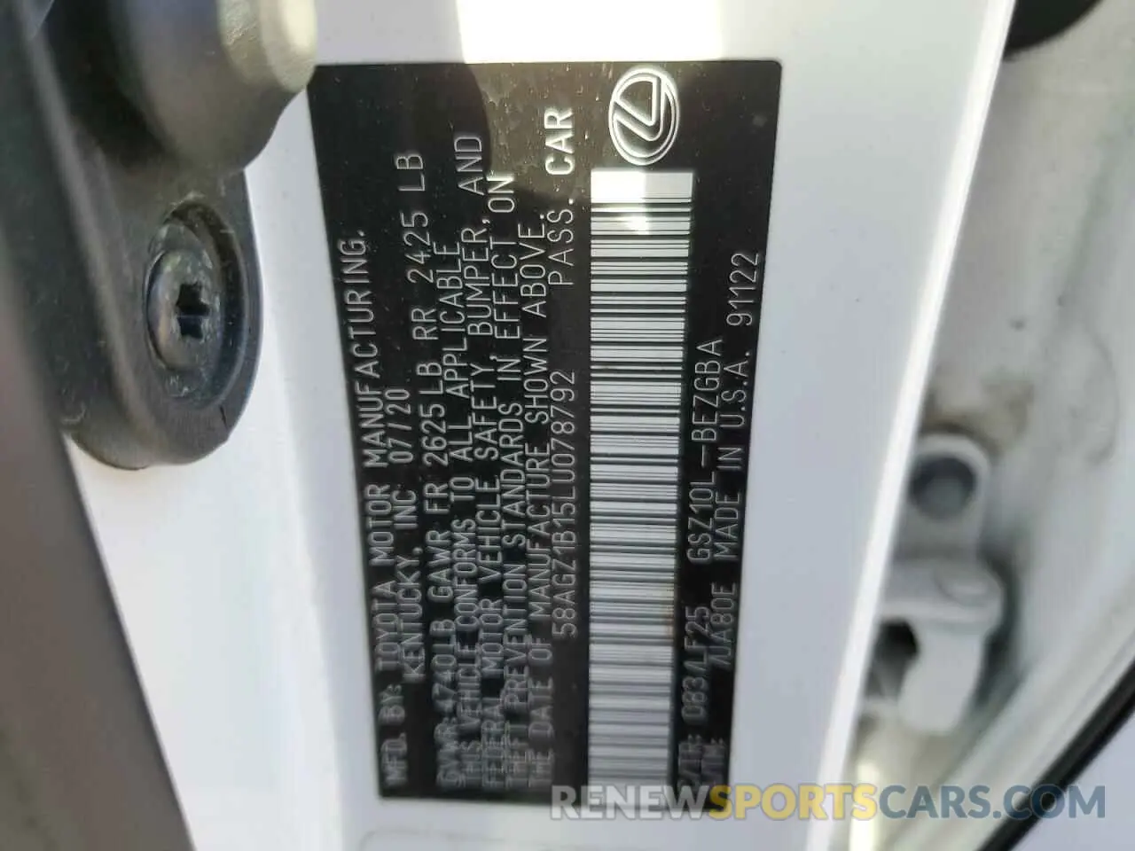 12 fotografías del automóvil dañado 58AGZ1B15LU078792 LEXUS ES 350 F S 2020