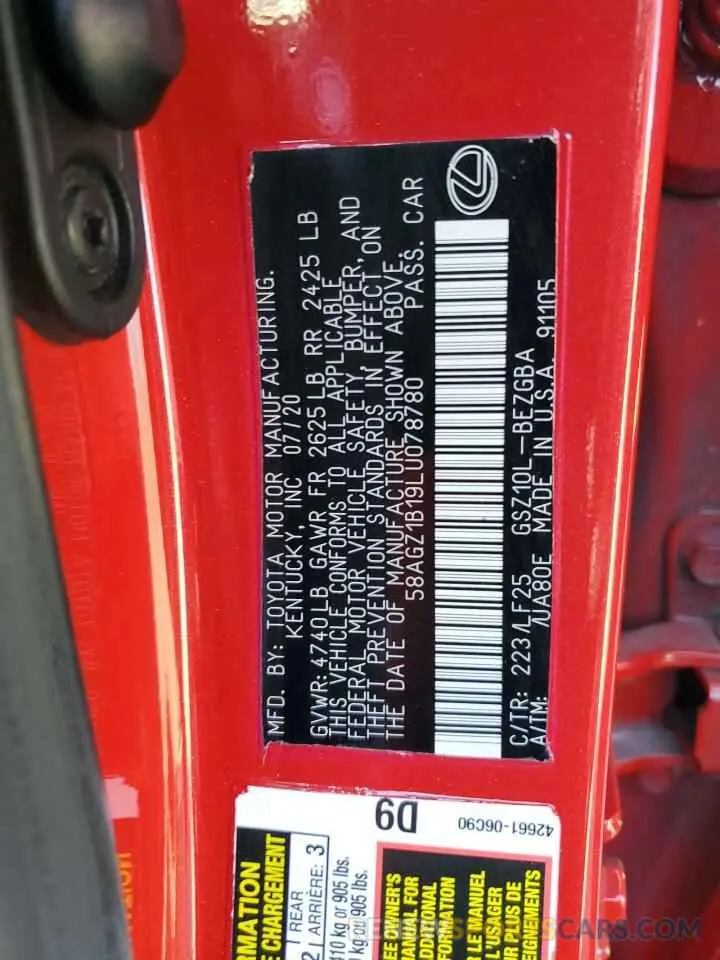 13 fotografías del automóvil dañado 58AGZ1B19LU078780 LEXUS ES 350 F S 2020