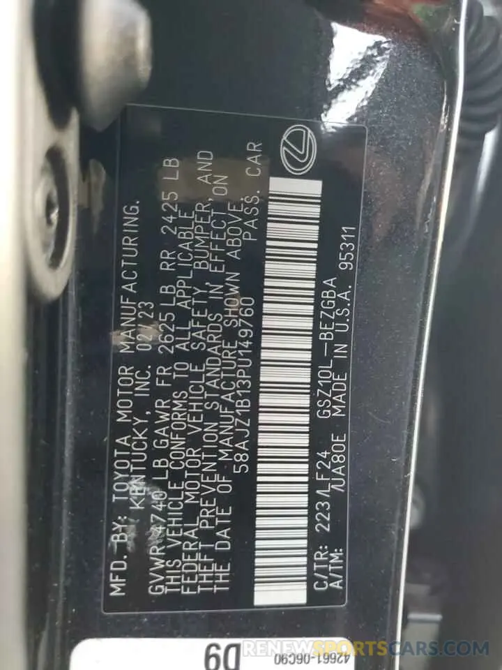 12 fotografías del automóvil dañado 58AJZ1B13PU149760 LEXUS ES 350 F S 2023