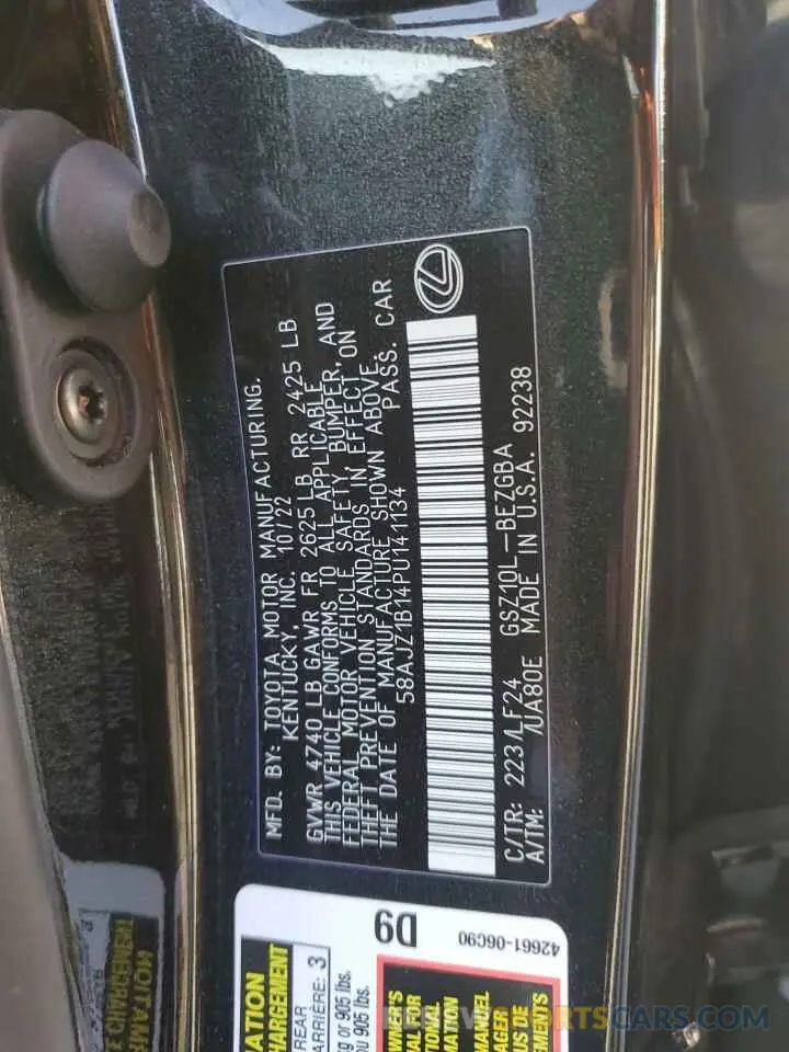 12 fotografías del automóvil dañado 58AJZ1B14PU141134 LEXUS ES 350 F S 2023