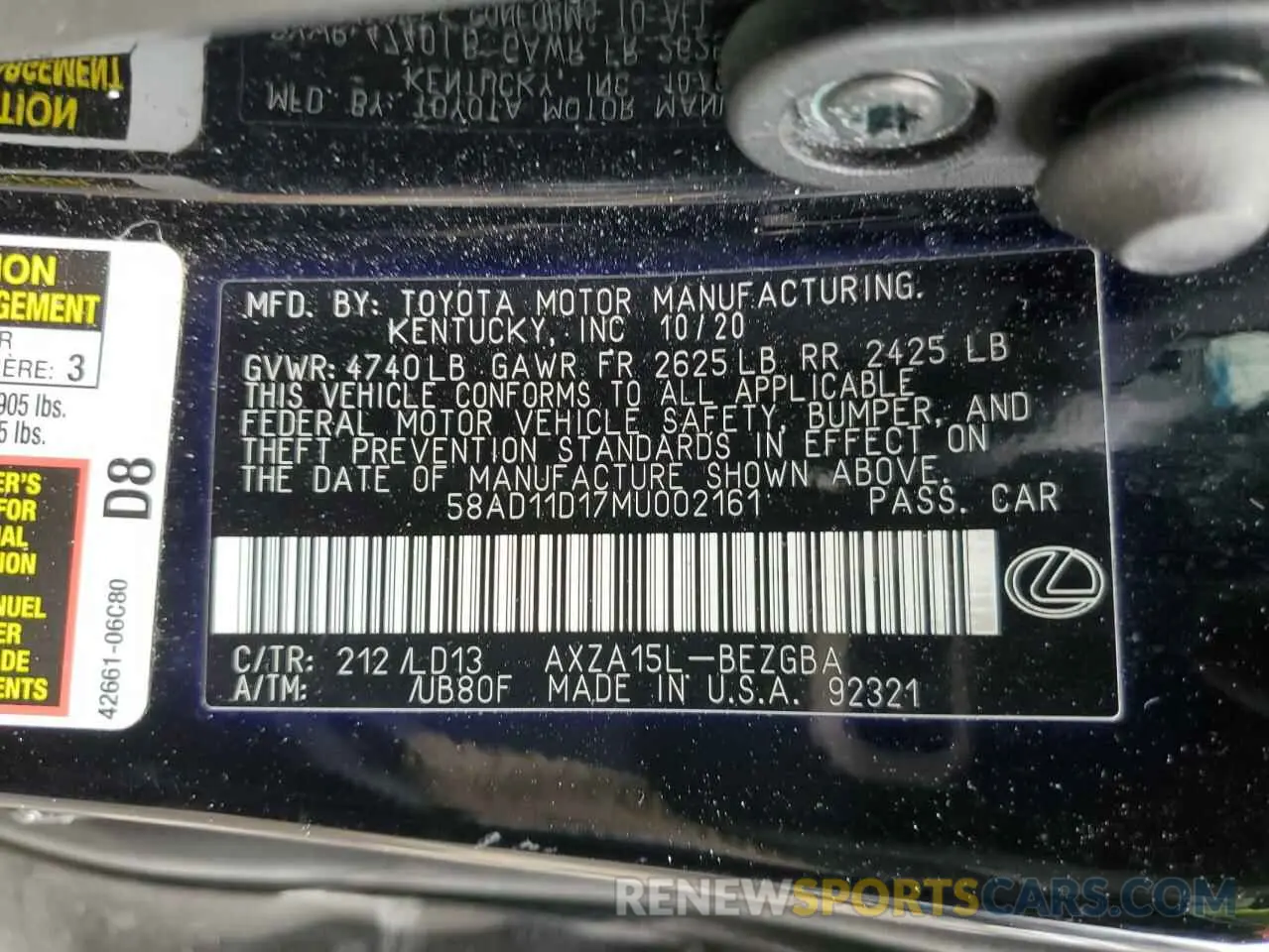 14 fotografías del automóvil dañado 58AD11D17MU002161 LEXUS ES250 2021