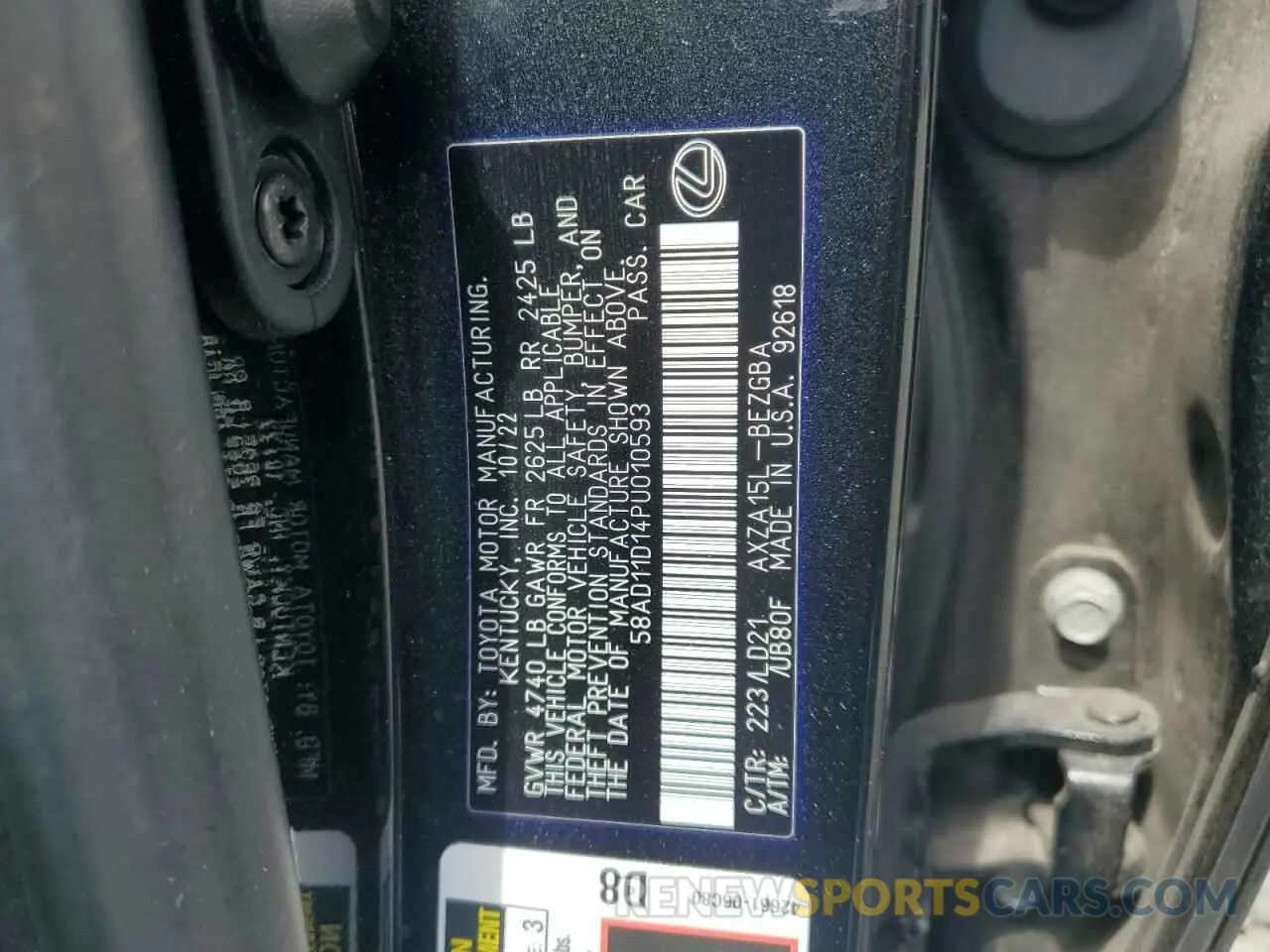 12 fotografías del automóvil dañado 58AD11D14PU010593 LEXUS ES250 2023