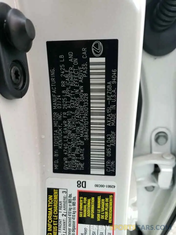 14 fotografías del automóvil dañado 58AD11D17RU013328 LEXUS ES250 2024