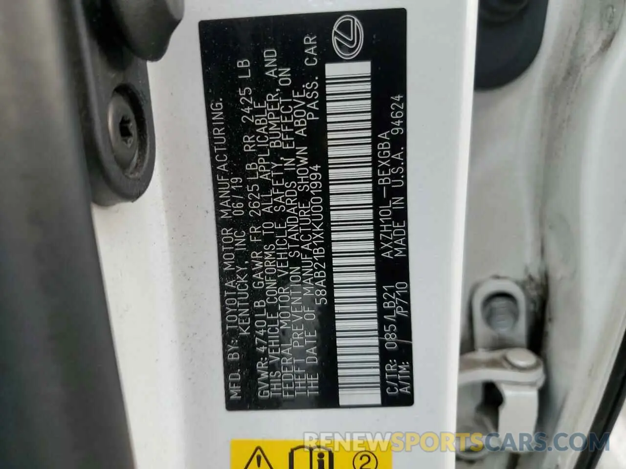 13 fotografías del automóvil dañado 58AB21B1XKU001994 LEXUS ES300 2019