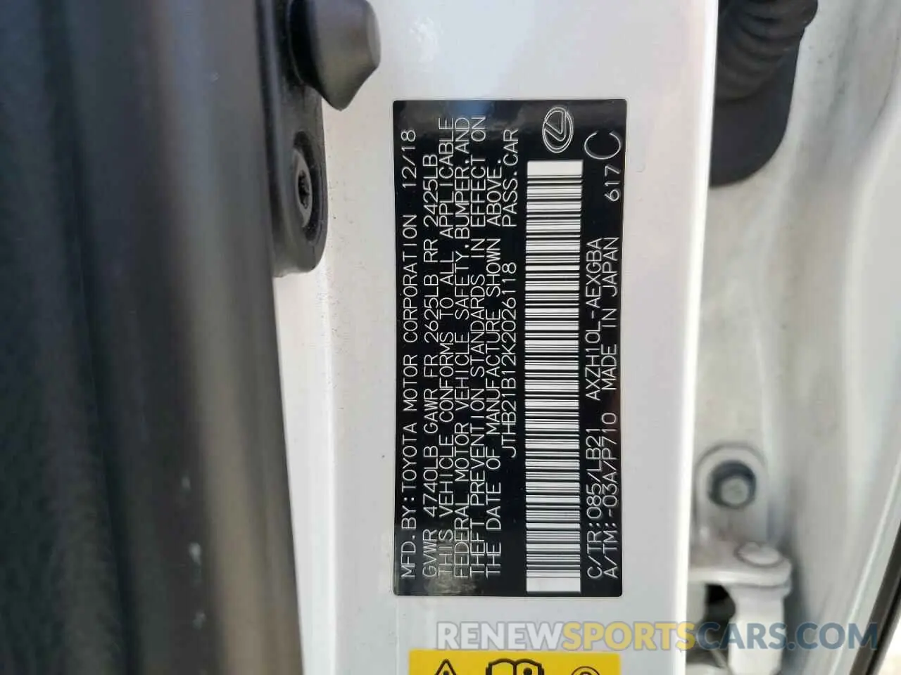 12 fotografías del automóvil dañado JTHB21B12K2026118 LEXUS ES300 2019