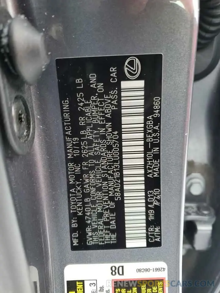 12 fotografías del automóvil dañado 58AD21B13LU005704 LEXUS ES300 2020