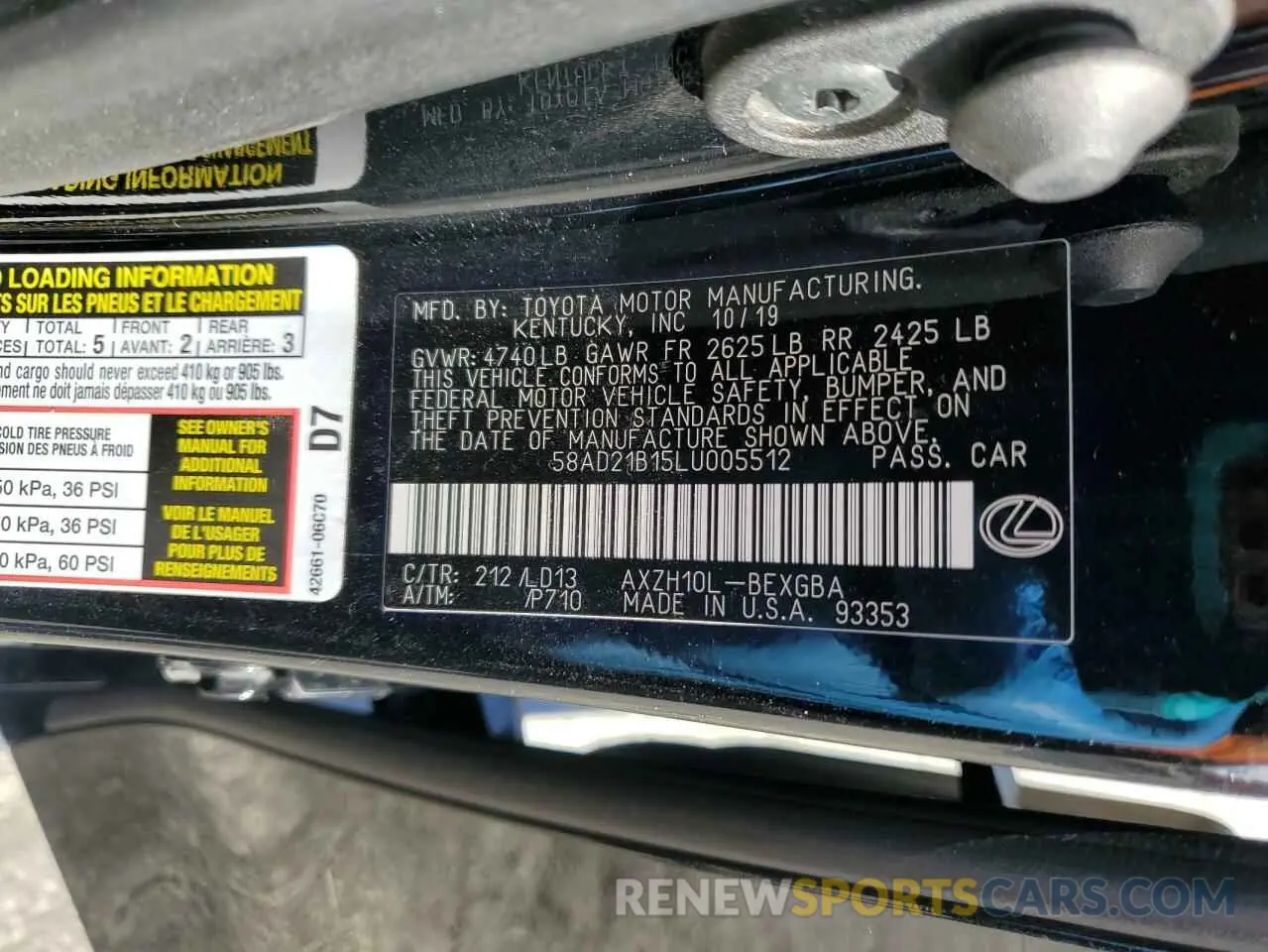 14 fotografías del automóvil dañado 58AD21B15LU005512 LEXUS ES300 2020