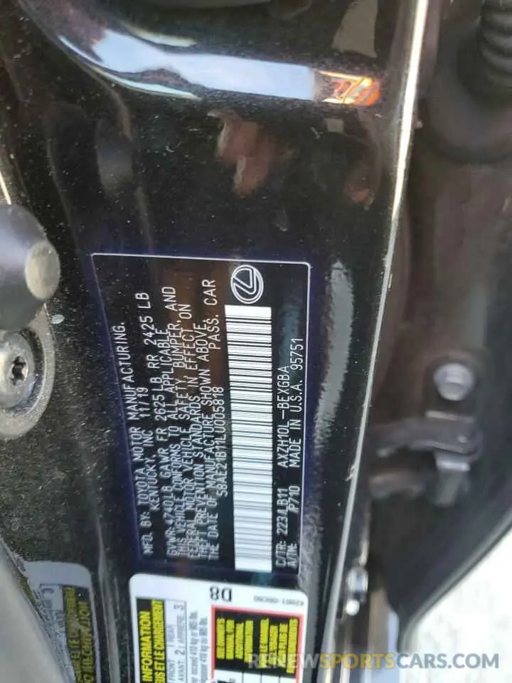 12 fotografías del automóvil dañado 58AE21B11LU005818 LEXUS ES300 2020