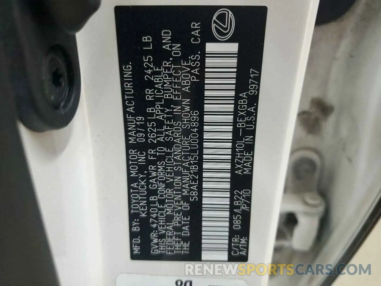12 fotografías del automóvil dañado 58AE21B15LU004896 LEXUS ES300 2020