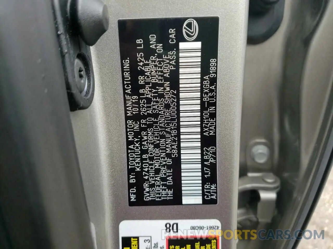 10 fotografías del automóvil dañado 58AE21B15LU005272 LEXUS ES300 2020