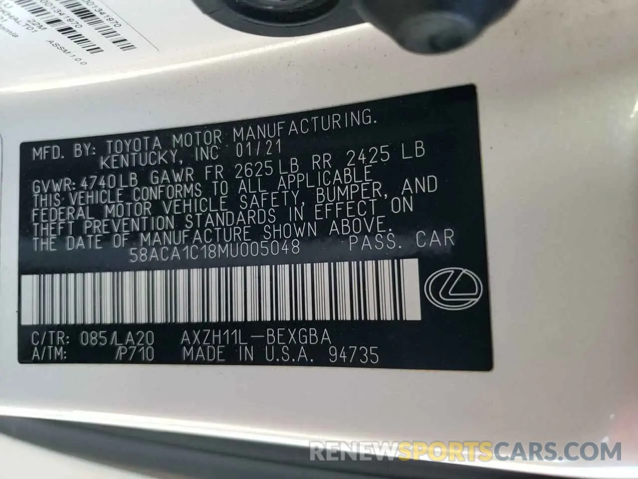 13 fotografías del automóvil dañado 58ACA1C18MU005048 LEXUS ES300 2021