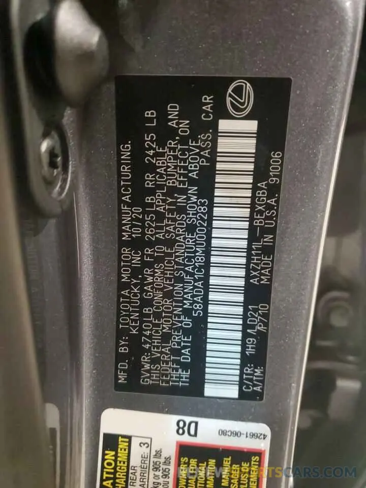 12 fotografías del automóvil dañado 58ADA1C18MU002283 LEXUS ES300 2021