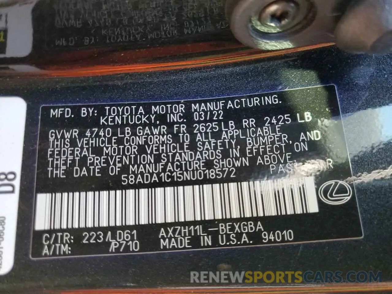 12 fotografías del automóvil dañado 58ADA1C15NU018572 LEXUS ES300 2022