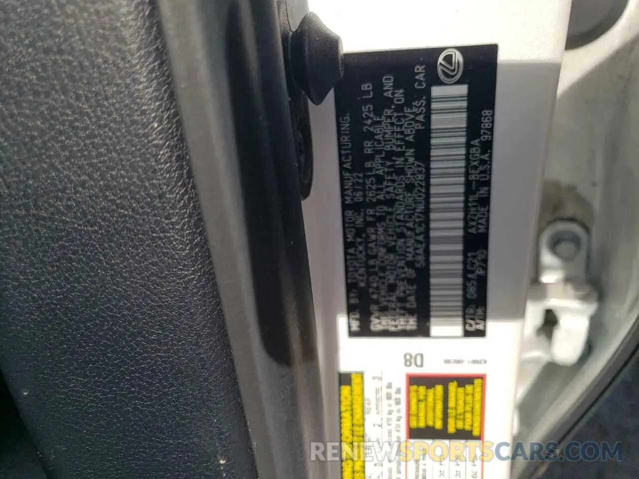 12 fotografías del automóvil dañado 58AEA1C17NU022837 LEXUS ES300 2022