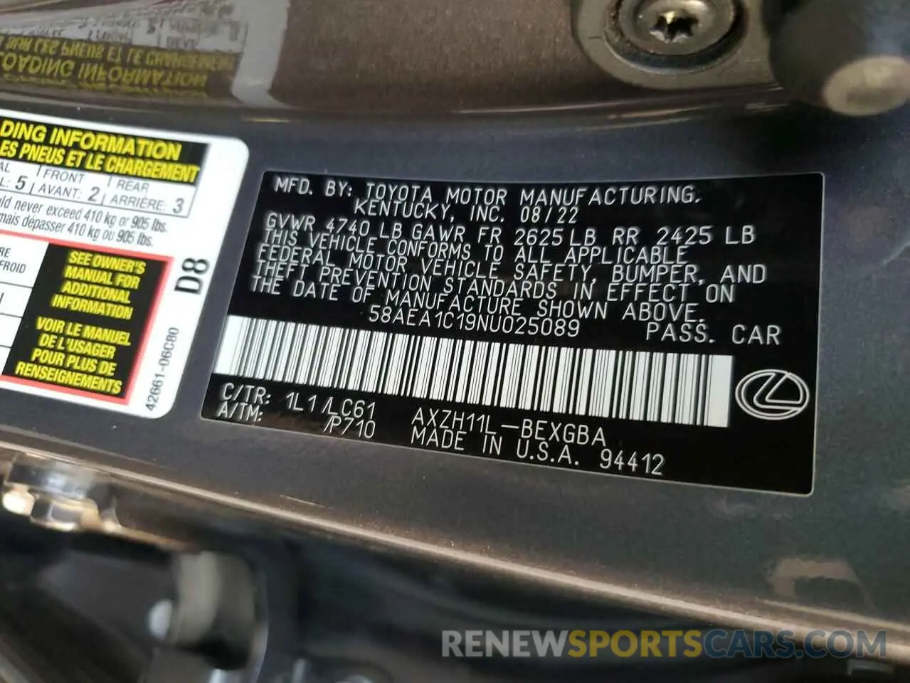 12 fotografías del automóvil dañado 58AEA1C19NU025089 LEXUS ES300 2022