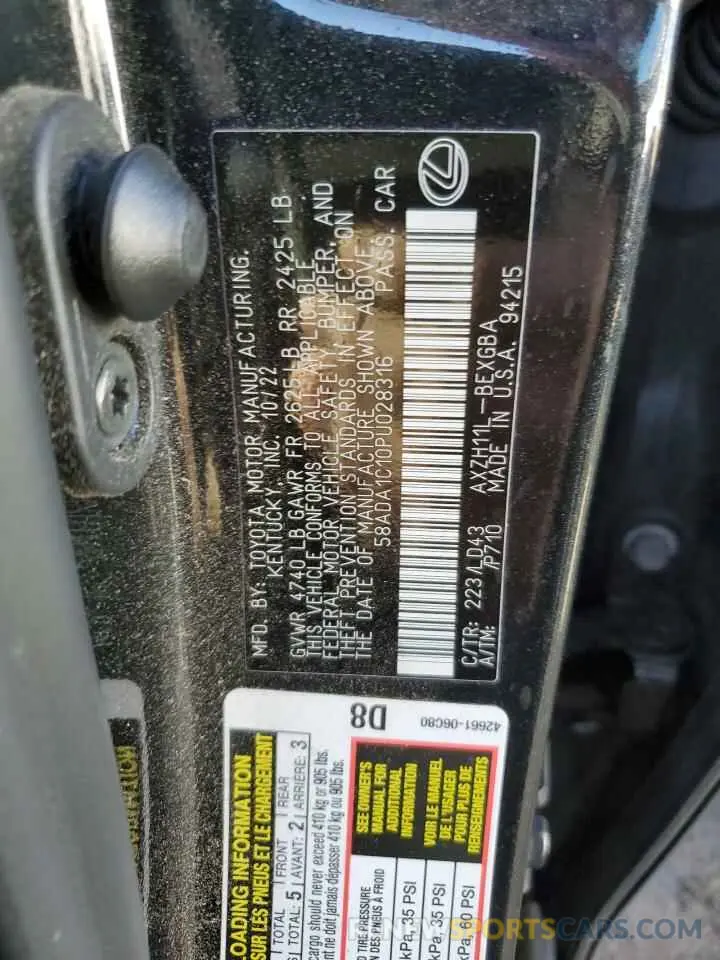 12 fotografías del automóvil dañado 58ADA1C10PU028316 LEXUS ES300 2023