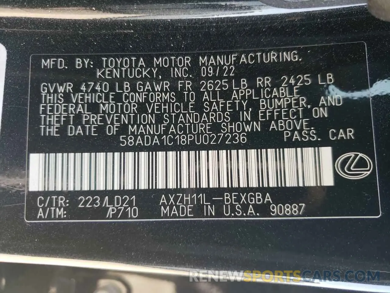 12 fotografías del automóvil dañado 58ADA1C18PU027236 LEXUS ES300 2023