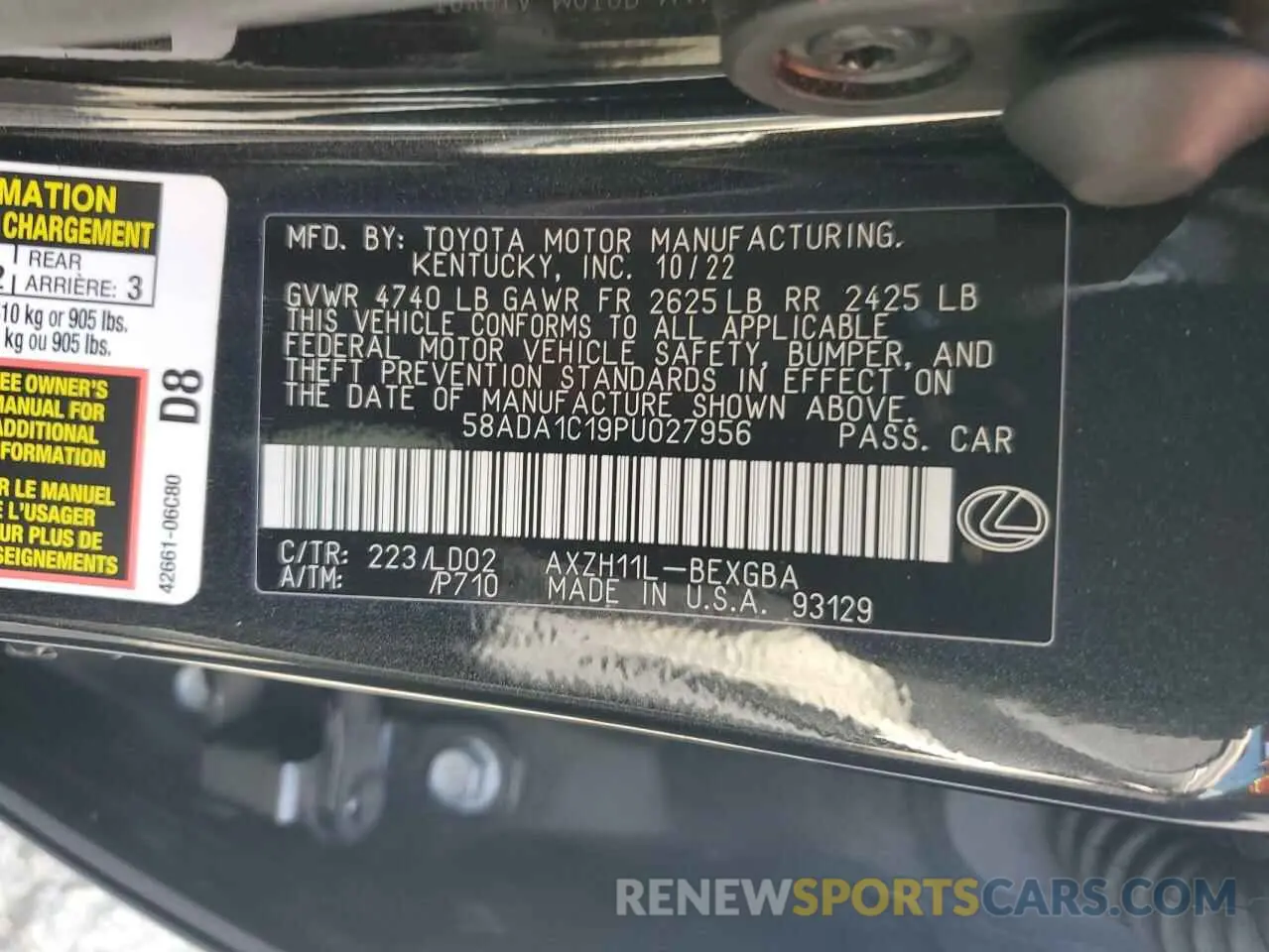 13 fotografías del automóvil dañado 58ADA1C19PU027956 LEXUS ES300 2023