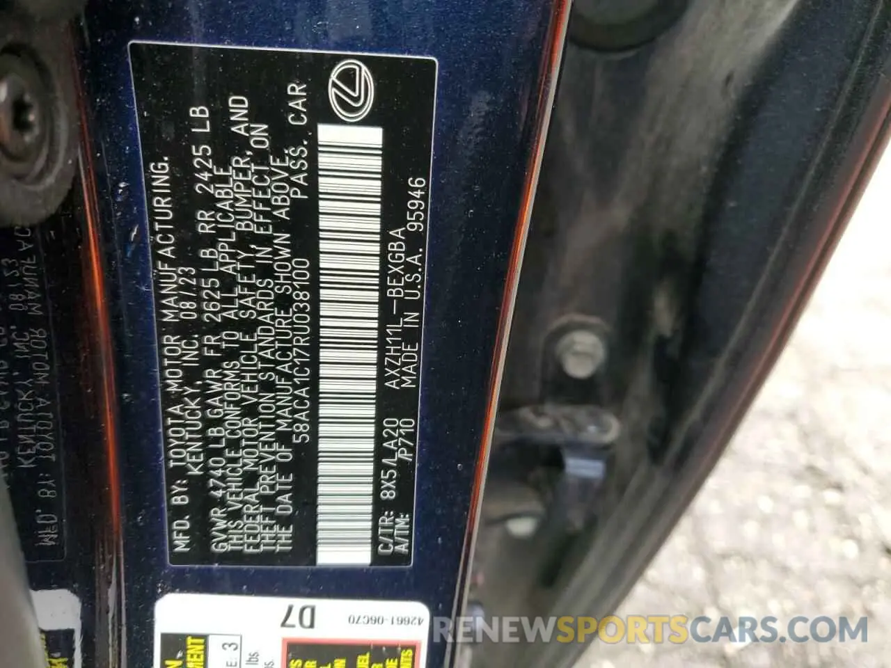 12 fotografías del automóvil dañado 58ACA1C17RU038100 LEXUS ES300 2024