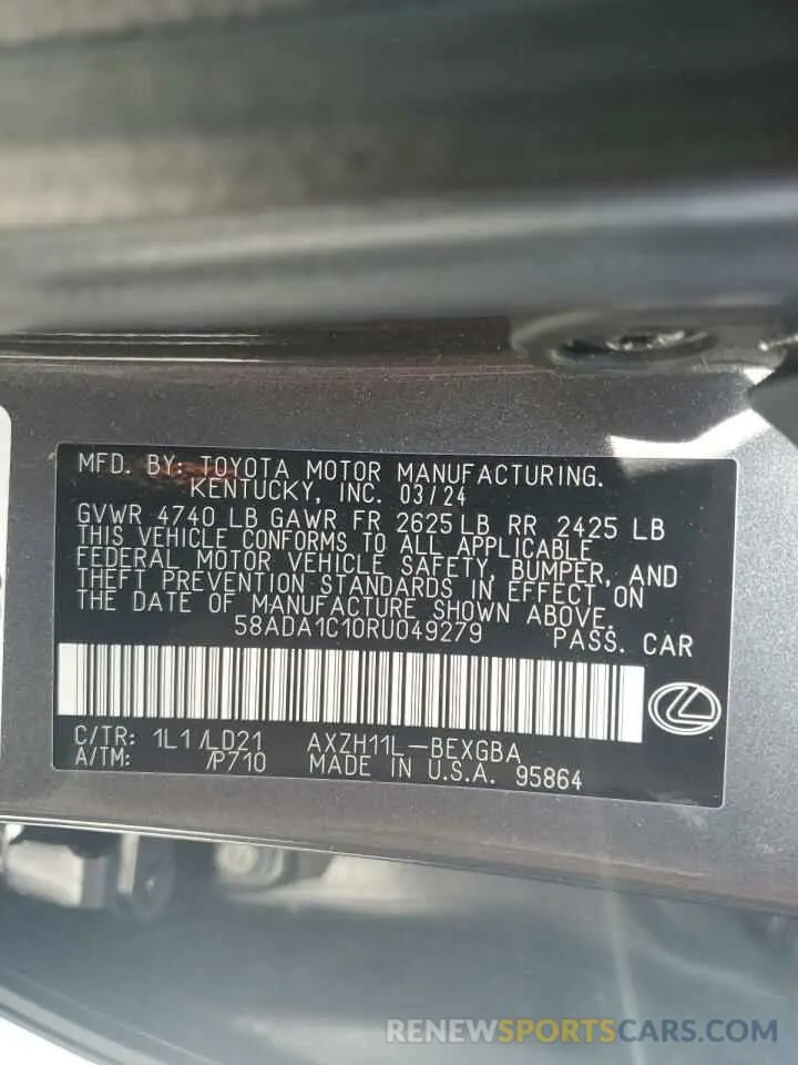 12 fotografías del automóvil dañado 58ADA1C10RU049279 LEXUS ES300 2024