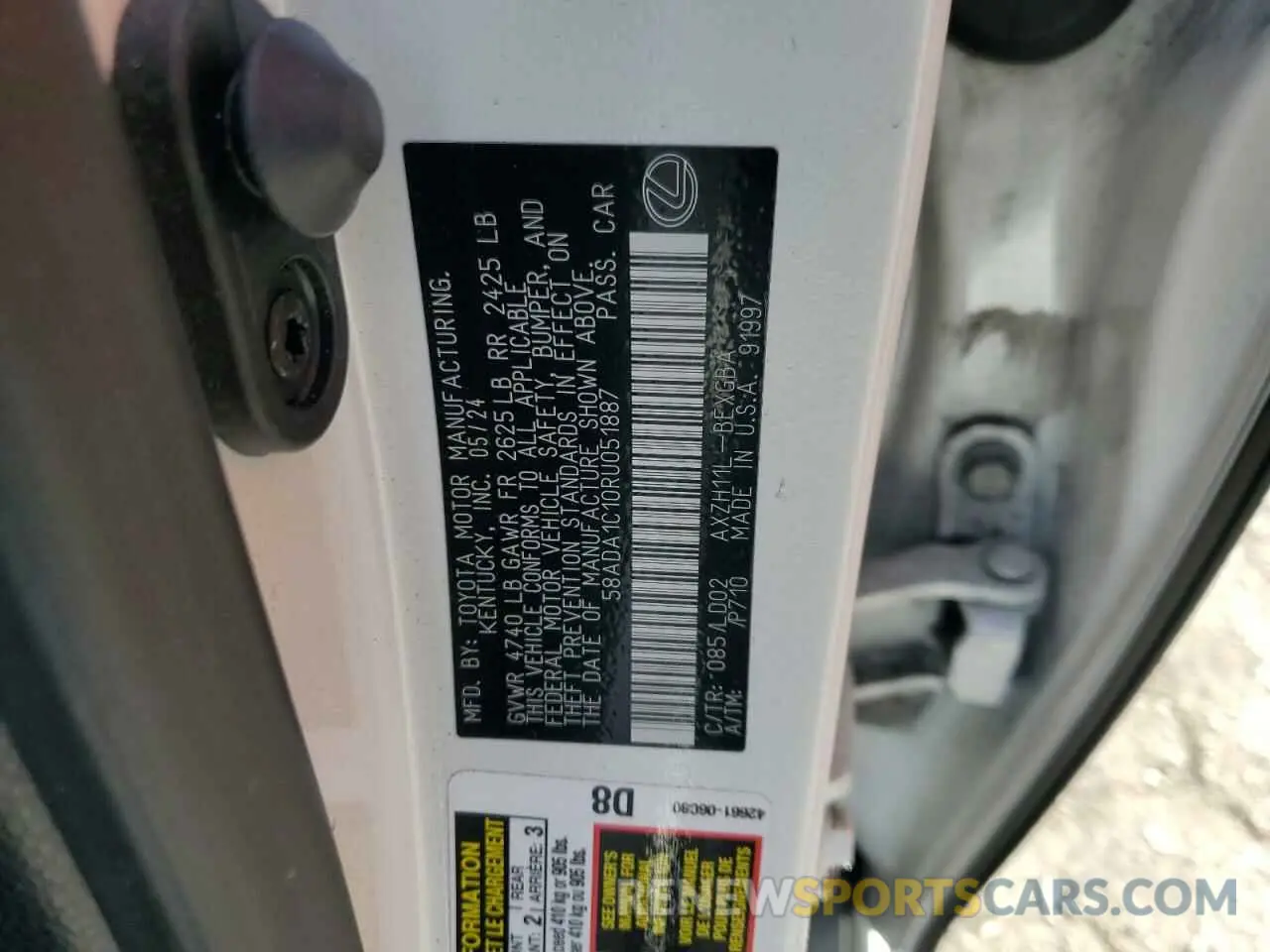 14 fotografías del automóvil dañado 58ADA1C10RU051887 LEXUS ES300 2024