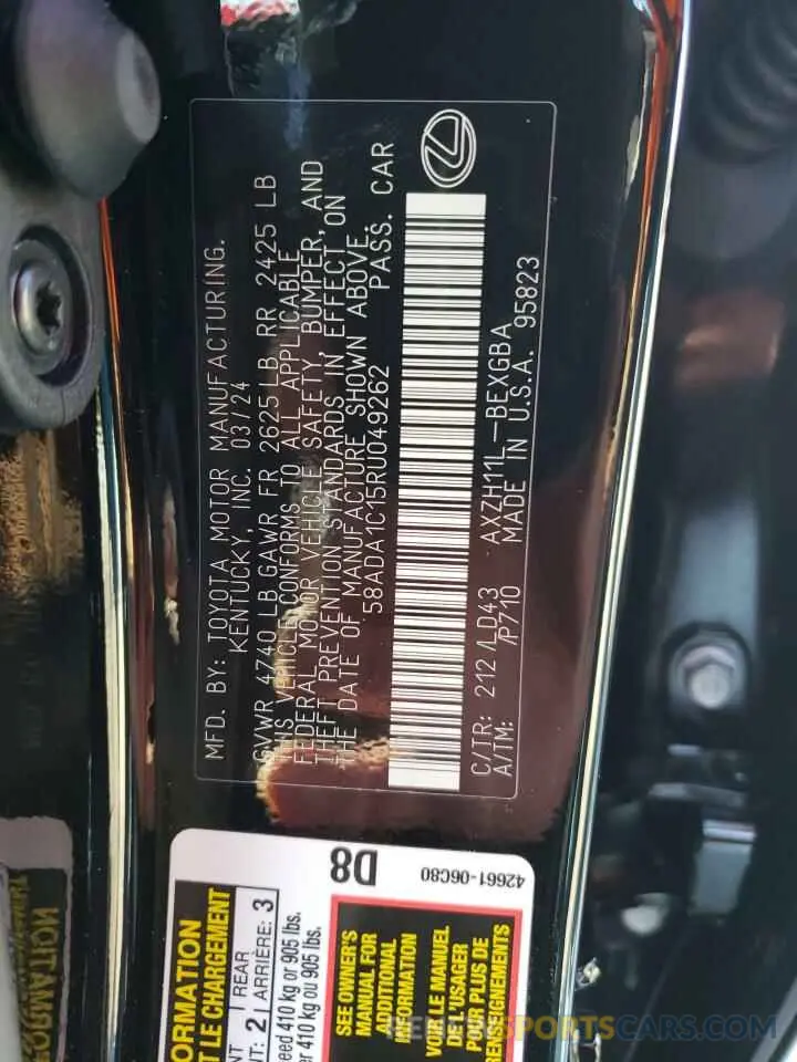 12 fotografías del automóvil dañado 58ADA1C15RU049262 LEXUS ES300 2024
