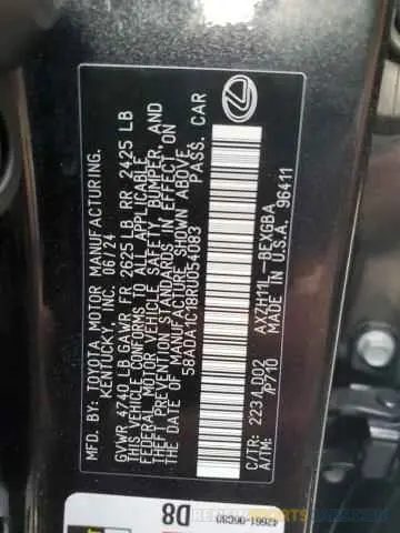 12 fotografías del automóvil dañado 58ADA1C18RU054083 LEXUS ES300 2024